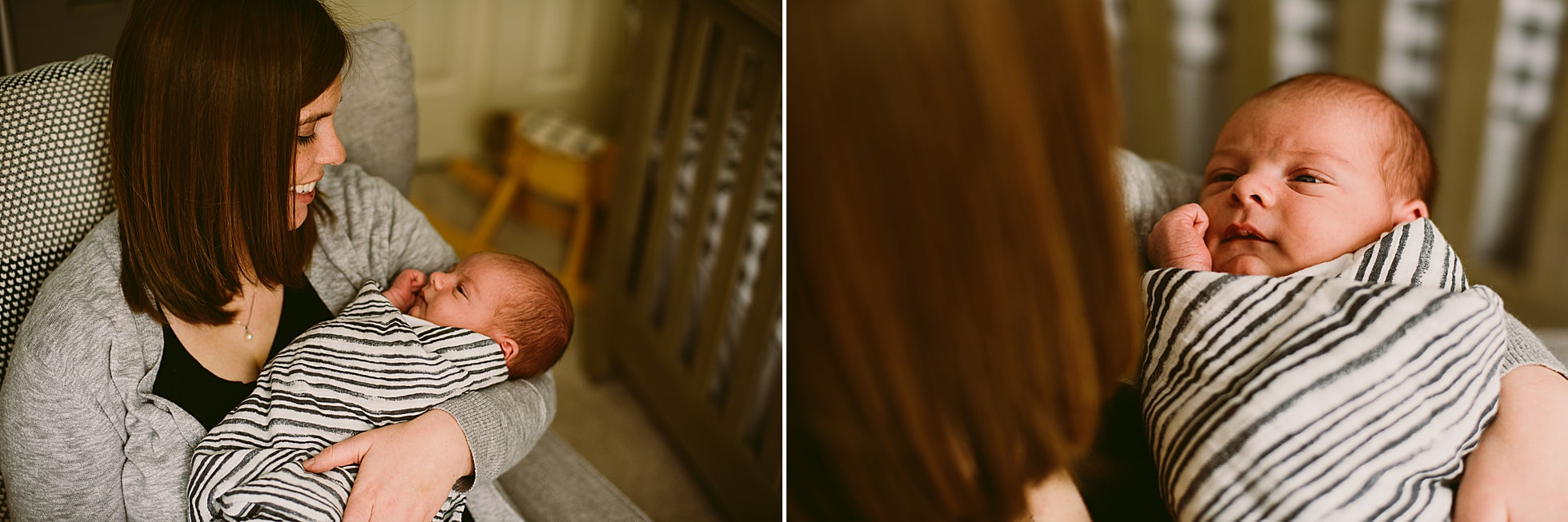 Mother and newborn moments during an at-home photography session by Laura Richards