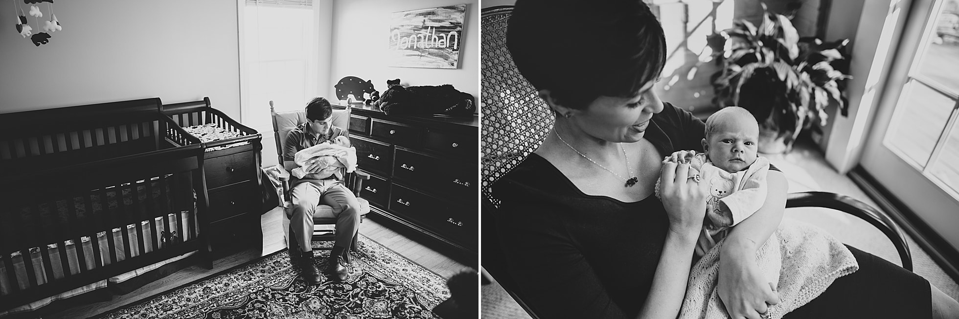 authentic black-and-white portraits during a home newborn session