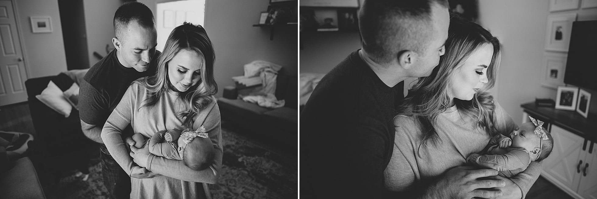 black-and-white family portraits during an at-home newborn session