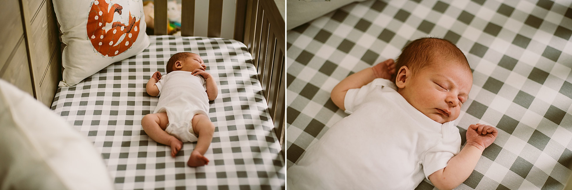 Newborn in crib during an at-home photography session by Laura Richards