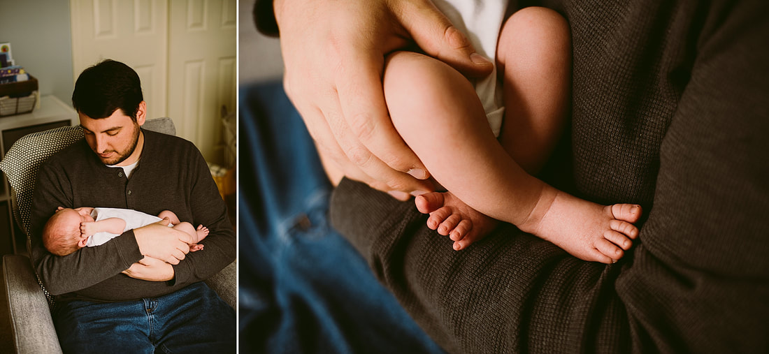 Father and son highlights from an at-home newborn session by Charlottesville photographer Laura Richards