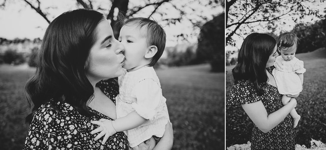 Black-and-white mother-daughter portraits during a session by Charlottesville family photographer Laura Richards