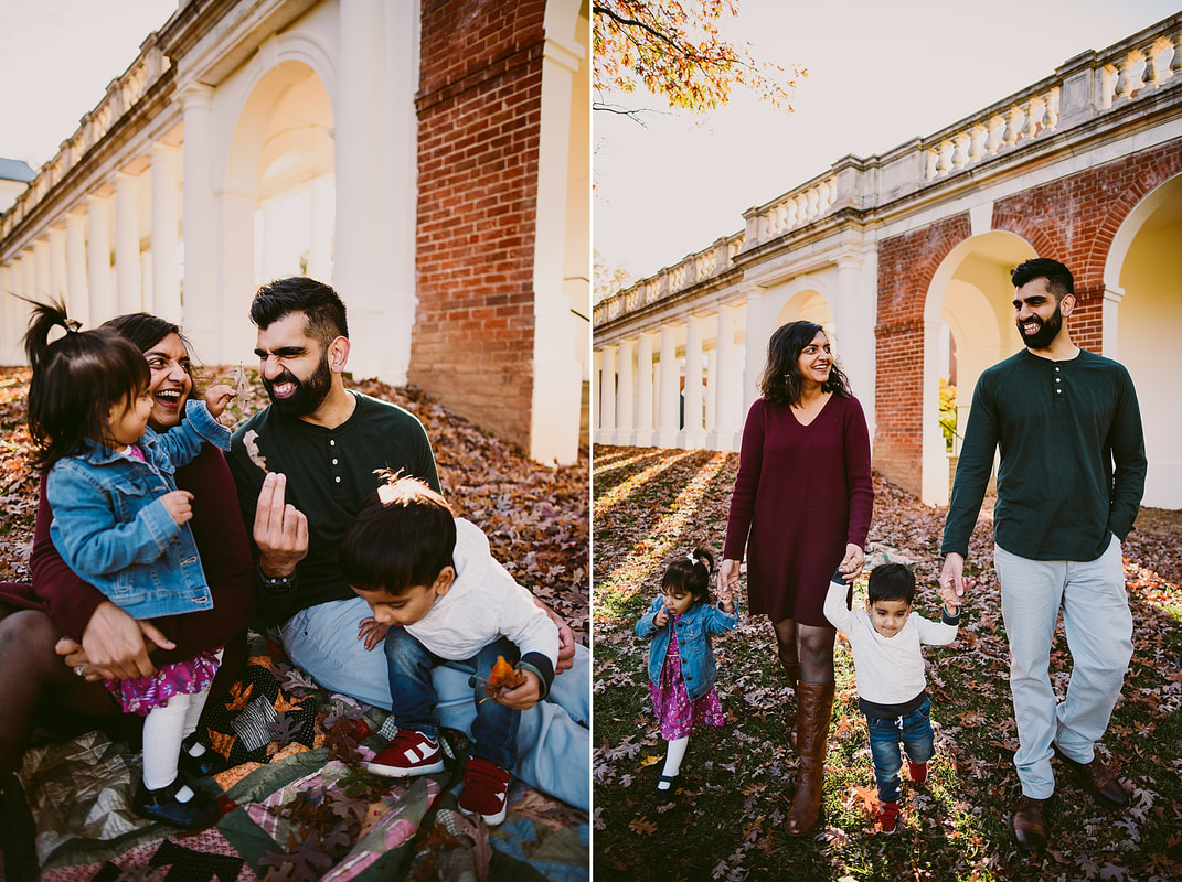 A family portrait session at the University of Virginia in Charlottesville, Virginia