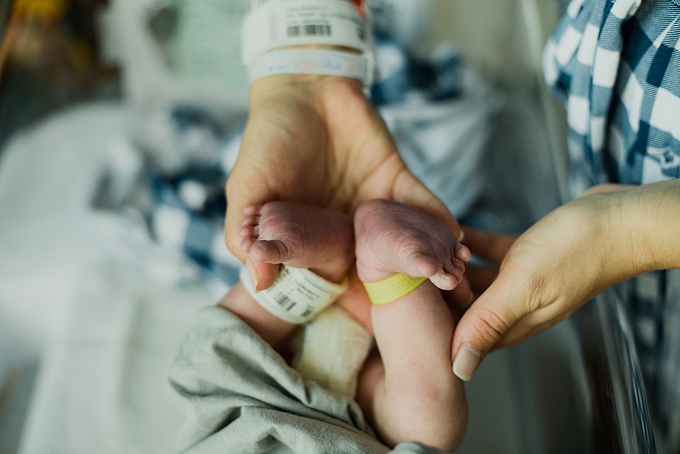Baby feet detail during a Fresh 48 hospital newborn session in Roanoke, Virginia