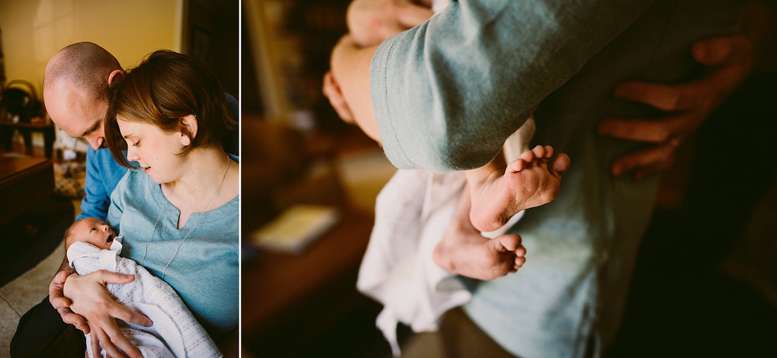 Newborn baby with parents during an at-home newborn session