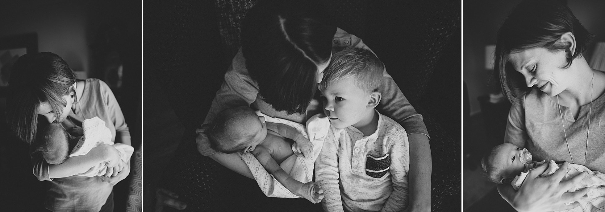 Black-and-white lifestyle newborn photography - Charlottesville family photographer