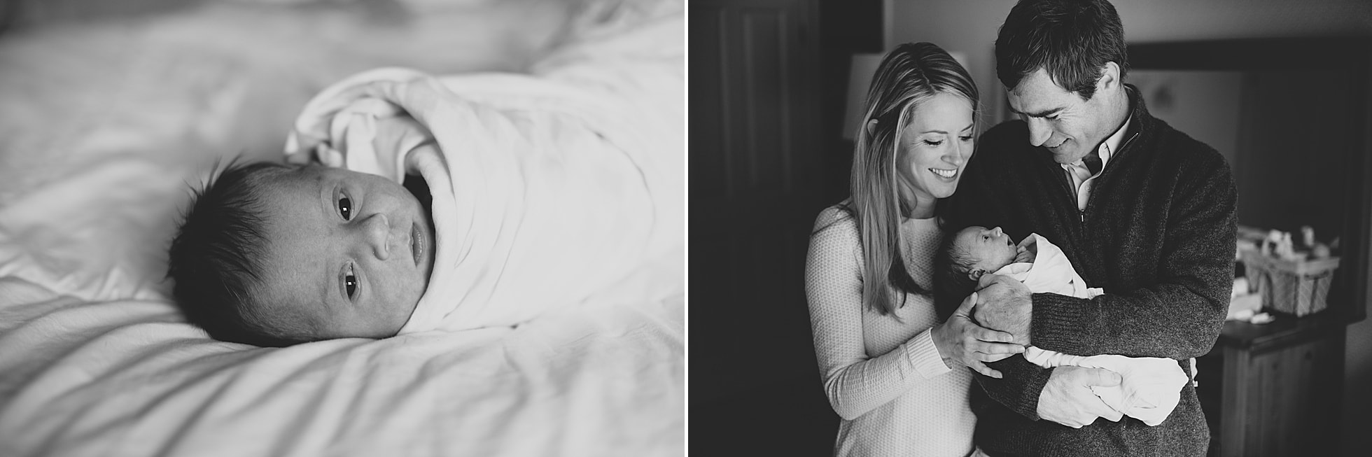 Black-and-white lifestyle portraits during a newborn photography session - Charlottesville, Virginia